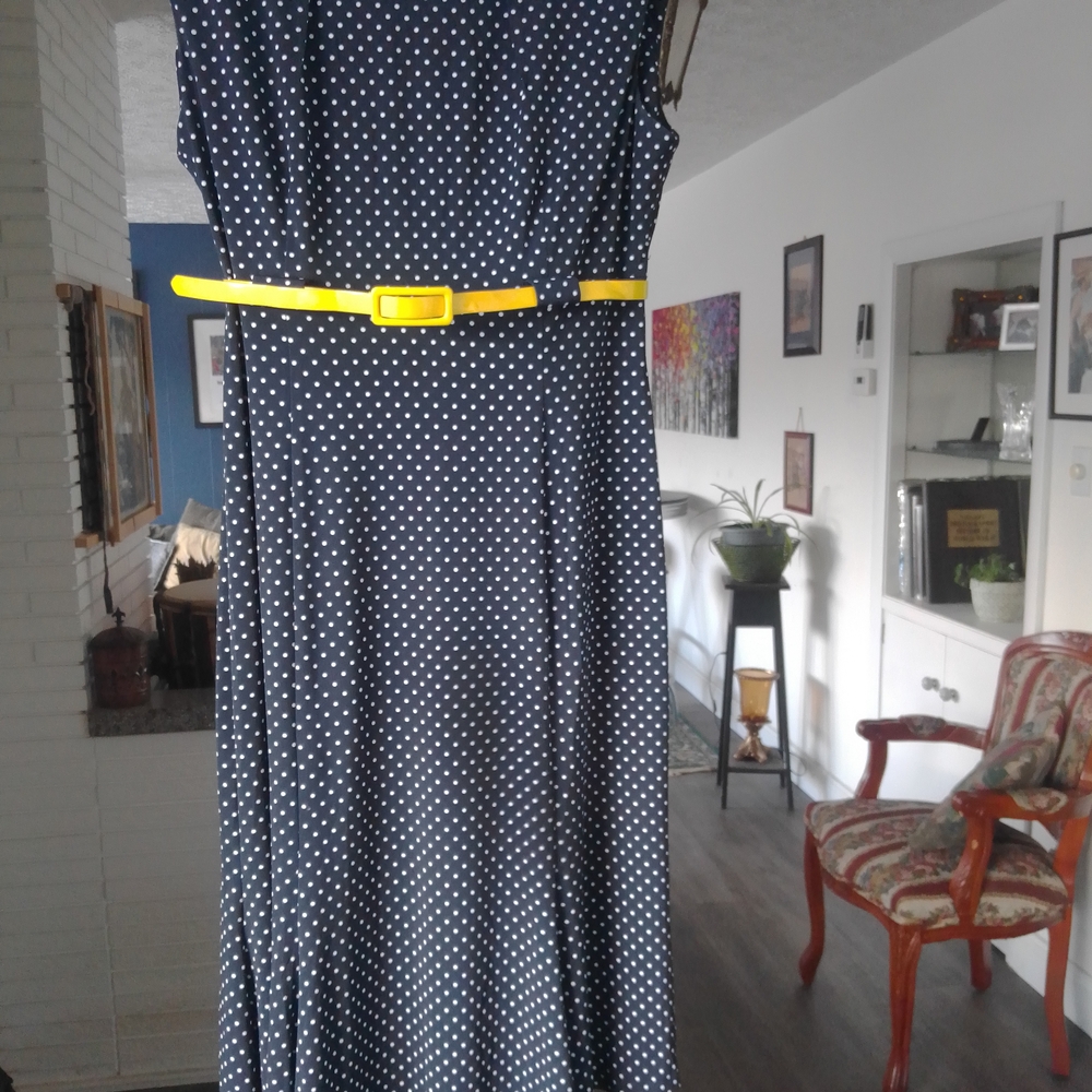 North Country Polka Dot Sleeveless Dress with Yellow Belt